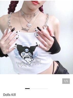 Dolls Kill White Ribbed Kuromi Graphic Chain-Strap Crop Tank